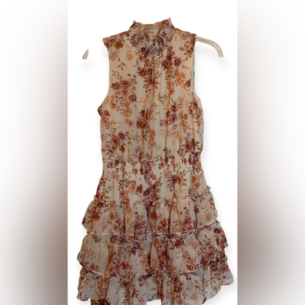 1.STATE Floral Mockneck Sleeveless Smocked Dress